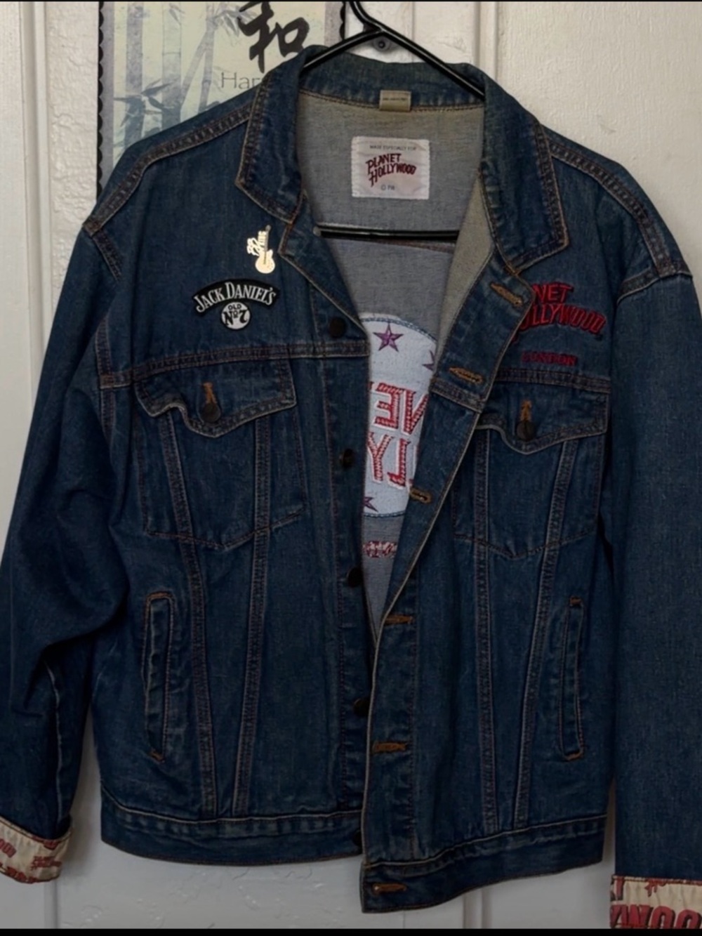 Planet Hollywood Dark Blue Denim Jacket with Embroidered Logos
